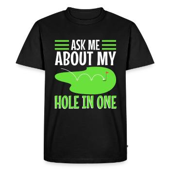 Ask me about my hole in one - Men's Premium Organic T-Shirt - black - Front - Nico (187cm)