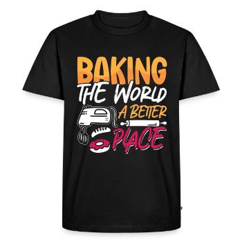Baker Baking The World A Better Place Bakery Cake - Men's Premium Organic T-Shirt - black - Front - Nico (187cm)