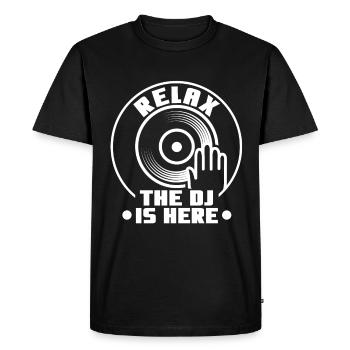 Relax the DJ is here - Men's Premium Organic T-Shirt - black - Front - Nico (187cm)