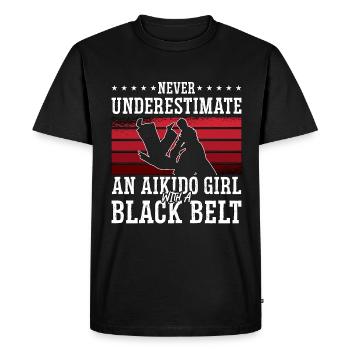 Ne sous-estimez jamais une fille d’Aïkido Combattante Samouraï - T-shirt Premium bio Homme - noir - Devant - Nico (187cm)
