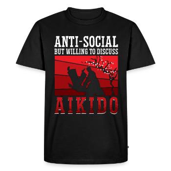Aikido Anti-Social Mais Volontaire Combattant Samouraï - T-shirt Premium bio Homme - noir - Devant - Nico (187cm)
