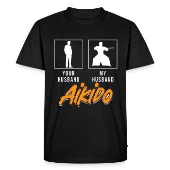 Aïkido Ton Mari Mon Mari Combattant Samouraï - T-shirt Premium bio Homme - noir - Devant - Nico (187cm)