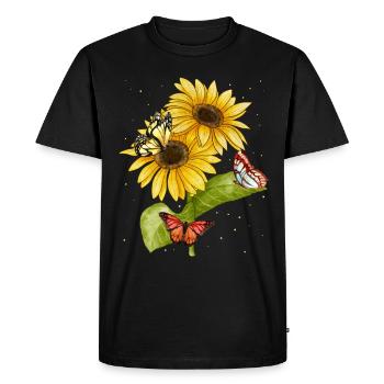 Beaux papillons Jardin des femmes de tournesol - T-shirt Premium bio Homme - noir - Devant - Nico (187cm)