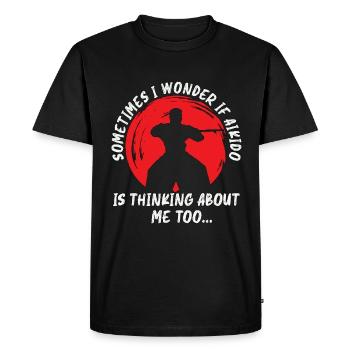Aïkido Parfois Je Combattant Arts Martiaux Samouraï - T-shirt Premium bio Homme - noir - Devant - Nico (187cm)