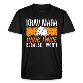 Krav Maga y réfléchissez à deux fois parce que le chasseur de combat rapproché - T-shirt Premium bio Homme - noir - Devant - Nico (187cm)