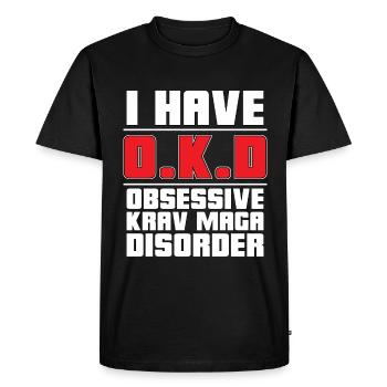 Krav Maga J’ai O.K.D Arts Martiaux Combat Fighter - T-shirt Premium bio Homme - noir - Devant - Nico (187cm)