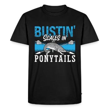 Bowfishing Bustin' Scales In Fisherman Bowfisher - Men's Premium Organic T-Shirt - black - Front - Nico (187cm)