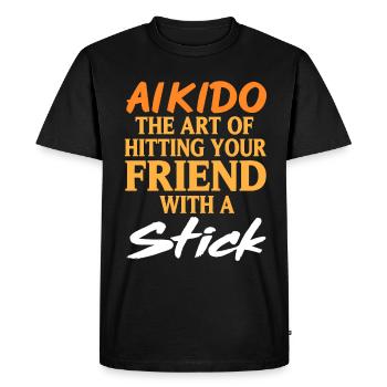 Aïkido l’art de frapper son ami avec un bâton - T-shirt Premium bio Homme - noir - Devant - Nico (187cm)