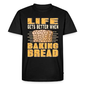La vie s’améliore lors de la cuisson du pain - T-shirt Premium bio Homme - noir - Devant - Nico (187cm)