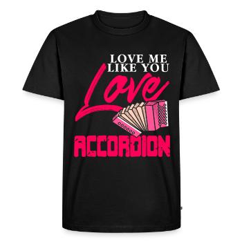 Aime-moi comme tu aimes l’accordéon - T-shirt Premium bio Homme - noir - Devant - Nico (187cm)