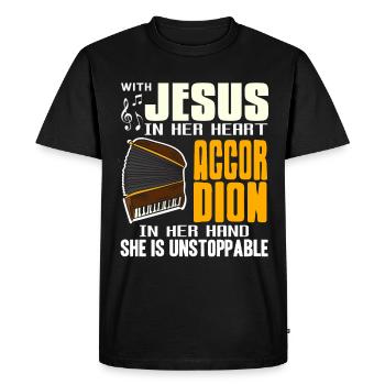 Avec Jésus dans son cœur accordéon, elle est imparable - T-shirt Premium bio Homme - noir - Devant - Nico (187cm)