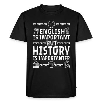 L’anglais est important, mais l’histoire est plus importante - T-shirt Premium bio Homme - noir - Devant - Nico (187cm)