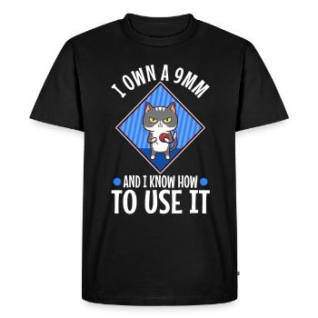 Je possède un 9mm et je sais comment l’utiliser - T-shirt Premium bio Homme - noir - Devant - Nico (187cm)
