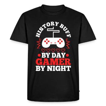 History by day gamer by night - Men's Premium Organic T-Shirt - black - Front - Nico (187cm)
