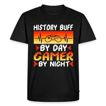 History by day gamer by night - Men's Premium Organic T-Shirt - black - Front - Nico (187cm)