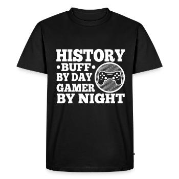 History by day gamer by night - Men's Premium Organic T-Shirt - black - Front - Nico (187cm)