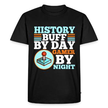 History by day gamer by night - Men's Premium Organic T-Shirt - black - Front - Nico (187cm)