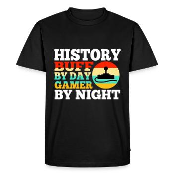 History by day gamer by night - Men's Premium Organic T-Shirt - black - Front - Nico (187cm)