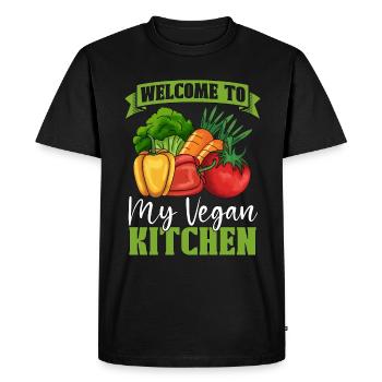 Chef végétalien Bienvenue dans mes chefs végétaliens à base de plantes - T-shirt Premium bio Homme - noir - Devant - Nico (187cm)