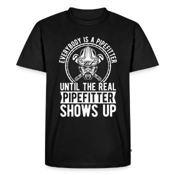 Tuyauteur Tout le monde est tuyauteur jusqu’à l’ouvrier - T-shirt Premium bio Homme - noir - Devant - Nico (187cm)