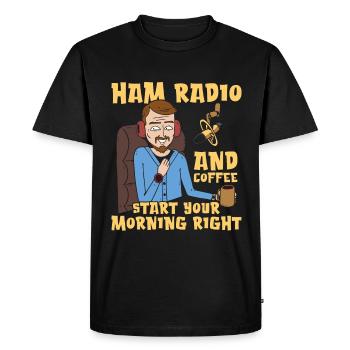 Ham Radio And Coffee Starts Amateur Radio Operator - Men's Premium Organic T-Shirt - black - Front - Nico (187cm)