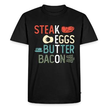 Régime cétogène Steak Œufs Beurre Bacon Keto Life - T-shirt Premium bio Homme - noir - Devant - Nico (187cm)