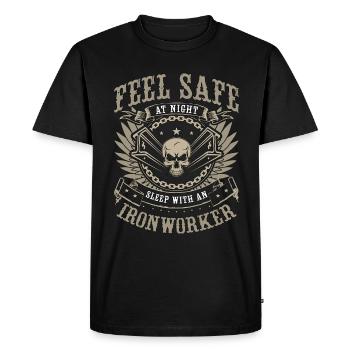 Ironworker Feel Safe At Night Construction Worker - Men's Premium Organic T-Shirt - black - Front - Nico (187cm)