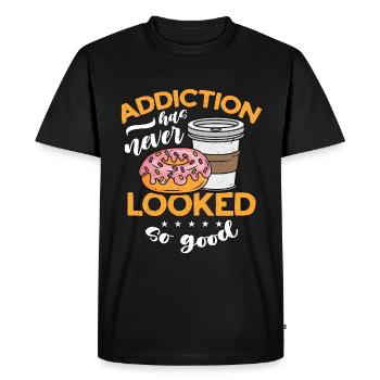 Coffee & Doughnuts Addiction Has Never Breakfast - Men's Premium Organic T-Shirt - black - Front - Nico (187cm)