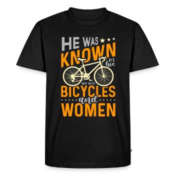 Bicycle He Was Known For His Mountain Bike Cyclist - Men's Premium Organic T-Shirt - black - Front - Nico (187cm)