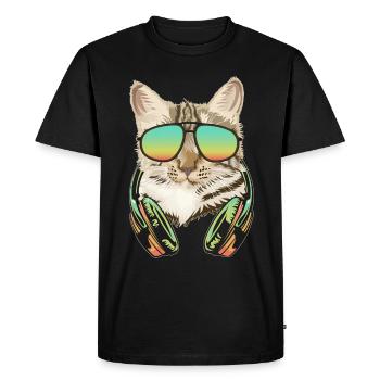 DJ Cat Casque Kitten Producteur de musique - T-shirt Premium bio Homme - noir - Devant - Nico (187cm)