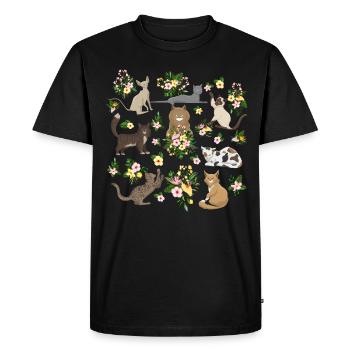 Chats Ludiques Fleurs Mignons Félins - T-shirt Premium bio Homme - noir - Devant - Nico (187cm)