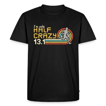 Half Marathon I'm Only Half Crazy Retro Running - Men's Premium Organic T-Shirt - black - Front - Nico (187cm)