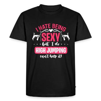 Saut en hauteur Je déteste être sexy mais j’adore courir - T-shirt Premium bio Homme - noir - Devant - Nico (187cm)
