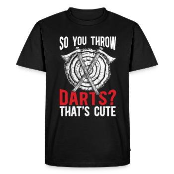Axe Throwing So You Throw Darts Bullseye Chopping - Men's Premium Organic T-Shirt - black - Front - Nico (187cm)
