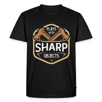 Axe Throwing Plays With Sharp Objects Double Ax - Men's Premium Organic T-Shirt - black - Front - Nico (187cm)