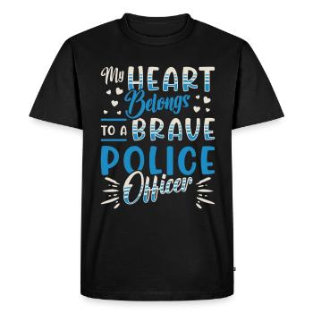 Policier Mon cœur appartient à un policier - T-shirt Premium bio Homme - noir - Devant - Nico (187cm)