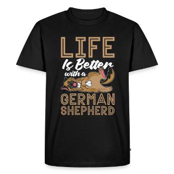 La vie de berger allemand est meilleure avec un chien policier - T-shirt Premium bio Homme - noir - Devant - Nico (187cm)