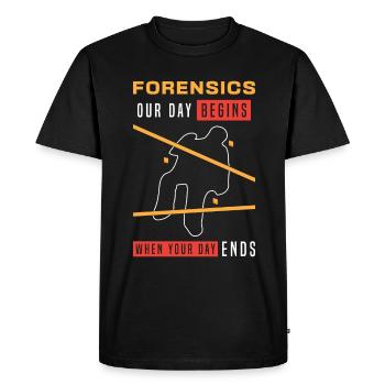 Forensic Science Forensics Our Day Begins Autopsy - Men's Premium Organic T-Shirt - black - Front - Nico (187cm)
