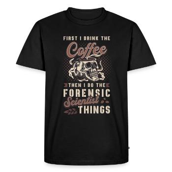 Forensic Science First I Drink The Coffee Autopsy - Men's Premium Organic T-Shirt - black - Front - Nico (187cm)