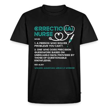 Infirmière correctionnelle Une personne qui résout l’argent mince - T-shirt Premium bio Homme - noir - Devant - Nico (187cm)