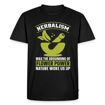 L’herboristerie était l’ancrage des herbes flower power - T-shirt Premium bio Homme - noir - Devant - Nico (187cm)