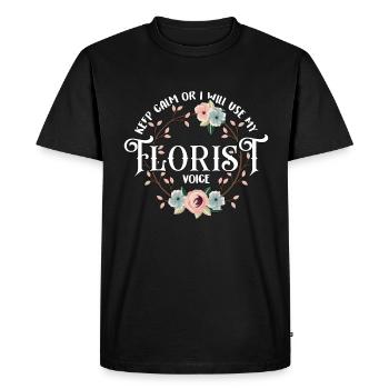 Fleuriste Restez calme J’utiliserai mes fleuristes de jardinage - T-shirt Premium bio Homme - noir - Devant - Nico (187cm)