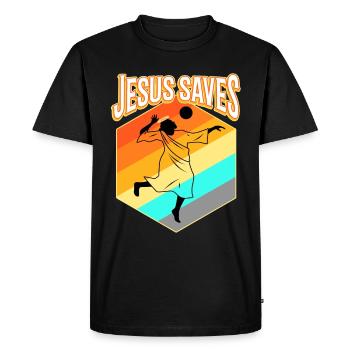 Jésus et le volleyball - T-shirt Premium bio Homme - noir - Devant - Nico (187cm)