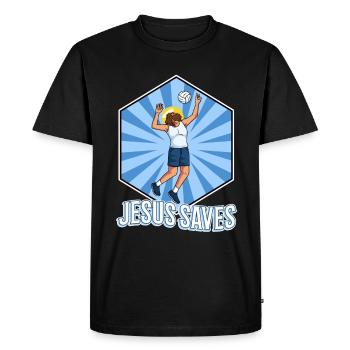 Jésus et le volleyball - T-shirt Premium bio Homme - noir - Devant - Nico (187cm)