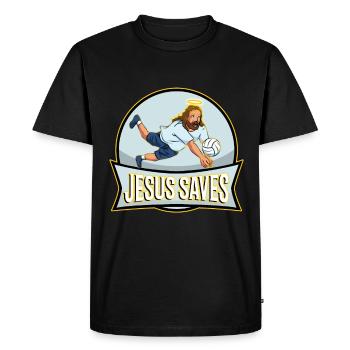 Jésus et le volleyball - T-shirt Premium bio Homme - noir - Devant - Nico (187cm)