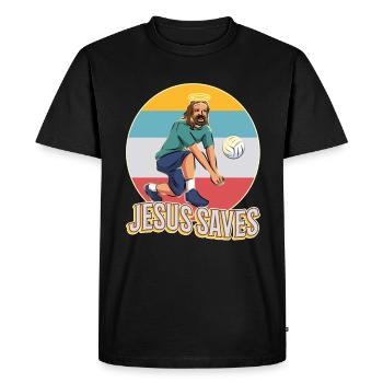 Jésus et le volleyball - T-shirt Premium bio Homme - noir - Devant - Nico (187cm)