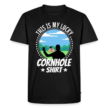 C’est ma chemise porte-bonheur en cornhole - T-shirt Premium bio Homme - noir - Devant - Nico (187cm)
