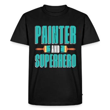 Le peintre et super-héros aime la peinture au pinceau - T-shirt Premium bio Homme - noir - Devant - Nico (187cm)