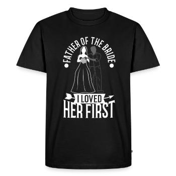 Père de la mariée Je l’ai aimée d’abord - T-shirt Premium bio Homme - noir - Devant - Nico (187cm)