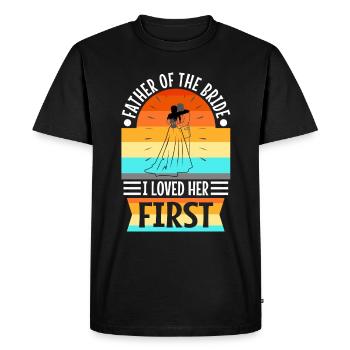 Père de la mariée Je l’ai aimée d’abord - T-shirt Premium bio Homme - noir - Devant - Nico (187cm)
